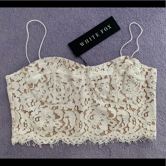 White Fox Boutique Tops - White Fox nude and white lace bustier (NWT)